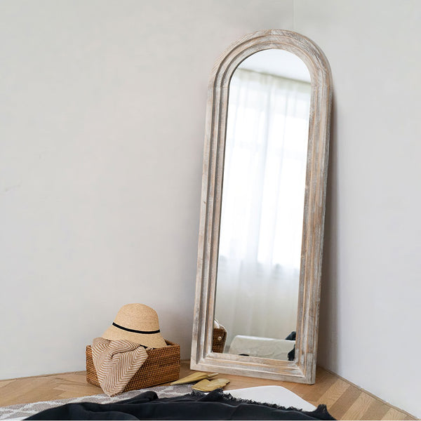 HomeRoots 64" Elegant Arched Full-Length Mirror in White Solid Wood Frame - Perfect for Any Decor Style! 691636