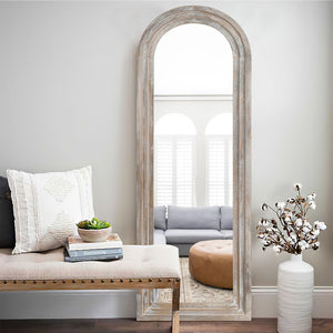 HomeRoots 64" Elegant Arched Full-Length Mirror in White Solid Wood Frame - Perfect for Any Decor Style! 691636