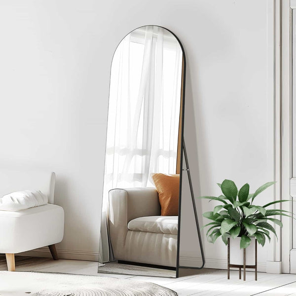 HomeRoots 67" Black Metal Arch Full-Length Mirror - Stylish Freestanding & Wall-Mount Design for Any Space 691640