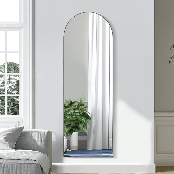 HomeRoots 67" Black Metal Arch Full-Length Mirror - Stylish Freestanding & Wall-Mount Design for Any Space 691640