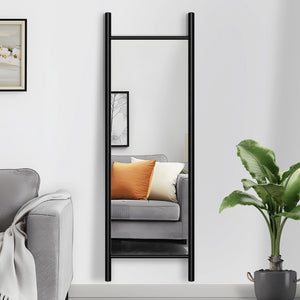 HomeRoots 64" Black Wood Ladder-Style Leaning Mirror - Stylish Full-Length Accent for Modern Interiors & Spaces 691641