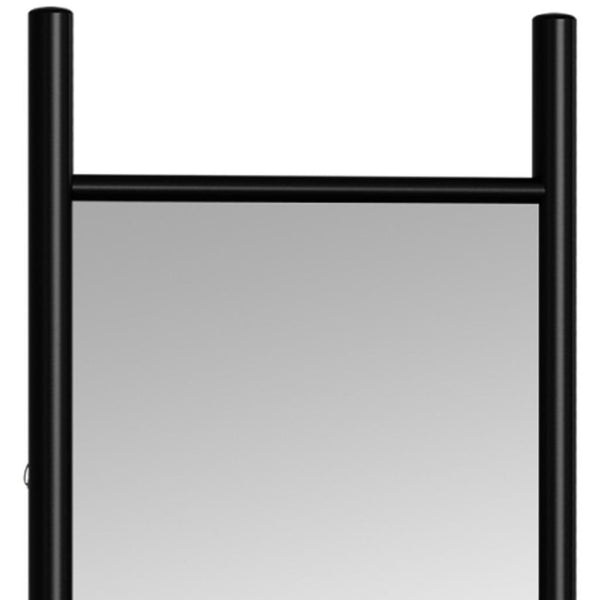 HomeRoots 64" Black Wood Ladder-Style Leaning Mirror - Stylish Full-Length Accent for Modern Interiors & Spaces 691641