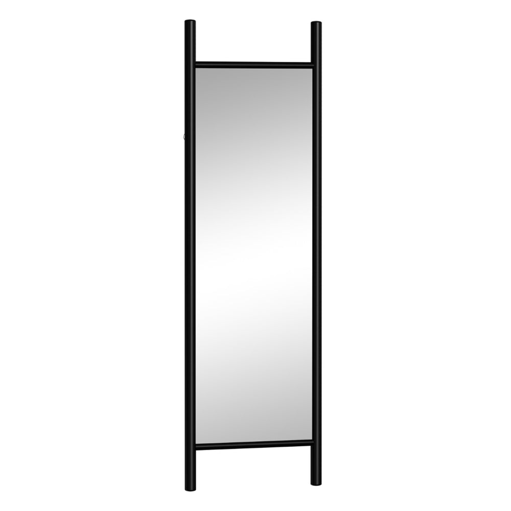 HomeRoots 64" Black Wood Ladder-Style Leaning Mirror - Stylish Full-Length Accent for Modern Interiors & Spaces 691641