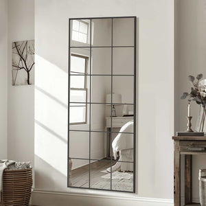 HomeRoots 69" Black Metal Windowpane Mirror – Modern Full-Length Reflector for Stylish Entryways & Spaces 691642