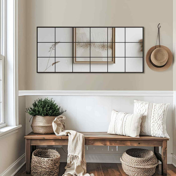 HomeRoots 69" Black Metal Windowpane Mirror – Modern Full-Length Reflector for Stylish Entryways & Spaces 691642