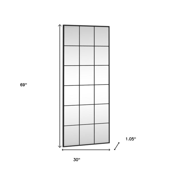 HomeRoots 69" Black Metal Windowpane Mirror – Modern Full-Length Reflector for Stylish Entryways & Spaces 691642