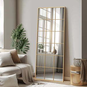 HomeRoots 69" Gold Iron Geometric Freestanding Mirror - Stylish Accent for Home & Office Décor, Versatile Design 691643