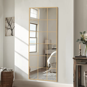 HomeRoots 69" Gold Iron Geometric Freestanding Mirror - Stylish Accent for Home & Office Décor, Versatile Design 691643