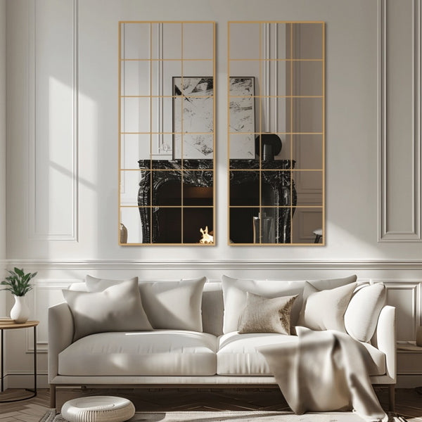 HomeRoots 69" Gold Iron Geometric Freestanding Mirror - Stylish Accent for Home & Office Décor, Versatile Design 691643