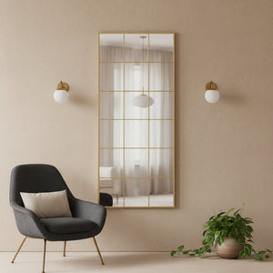HomeRoots 69" Gold Iron Geometric Freestanding Mirror - Stylish Accent for Home & Office Décor, Versatile Design 691643