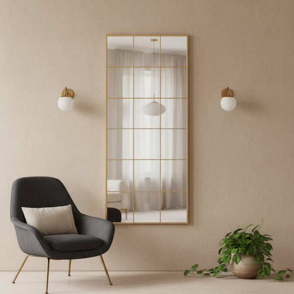 HomeRoots 69" Gold Iron Geometric Freestanding Mirror - Stylish Accent for Home & Office Décor, Versatile Design 691643