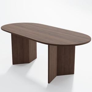 67 Inch Oval Dining Table with Double Pedestal Wood Base Seats Six for Elegant Gatherings