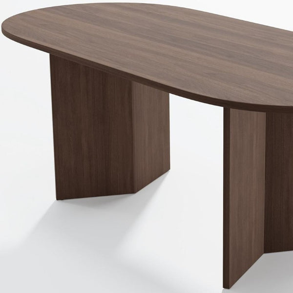 67 Inch Oval Dining Table with Double Pedestal Wood Base Seats Six for Elegant Gatherings