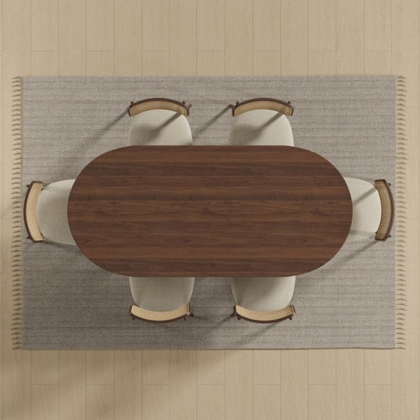 67 Inch Oval Dining Table with Double Pedestal Wood Base Seats Six for Elegant Gatherings