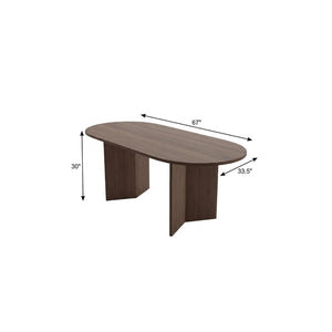 67 Inch Oval Dining Table with Double Pedestal Wood Base Seats Six for Elegant Gatherings