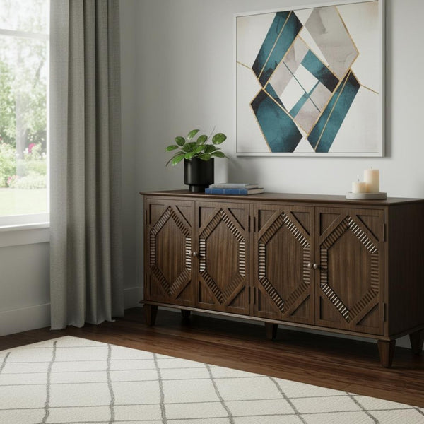 HomeRoots 66" Brown Wood Accent Cabinet - Elegant Storage Solution for Dining, Living Room & Entryway Decor 691654