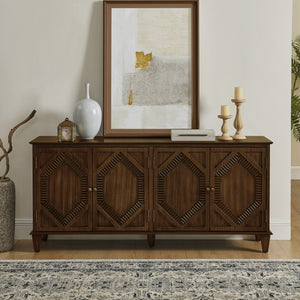 HomeRoots 66" Brown Wood Accent Cabinet - Elegant Storage Solution for Dining, Living Room & Entryway Decor 691654