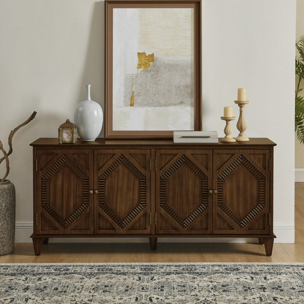 HomeRoots 66" Brown Wood Accent Cabinet - Elegant Storage Solution for Dining, Living Room & Entryway Decor 691654