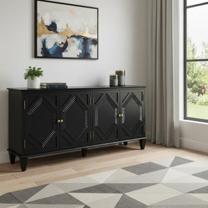 HomeRoots 66" Modern Black Wood Accent Cabinet - Stylish Storage Solution for Living & Dining Spaces! 691655