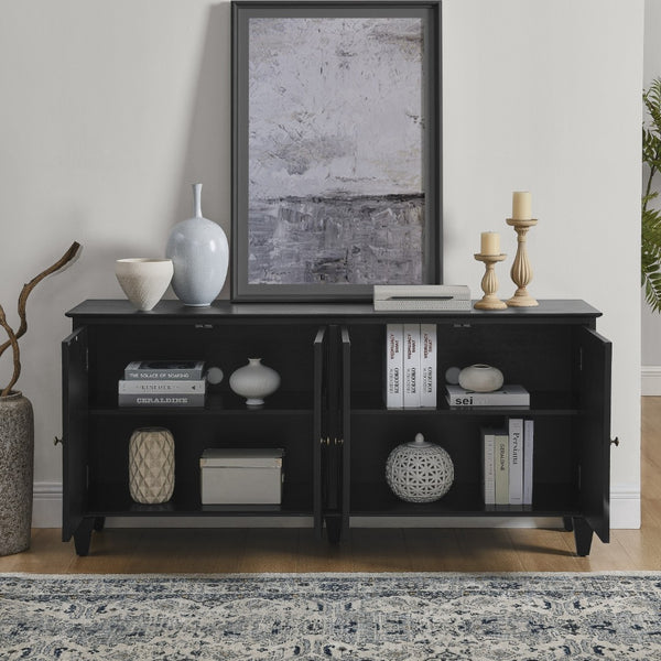 HomeRoots 66" Modern Black Wood Accent Cabinet - Stylish Storage Solution for Living & Dining Spaces! 691655