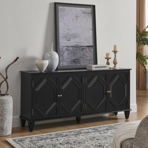 HomeRoots 66" Modern Black Wood Accent Cabinet - Stylish Storage Solution for Living & Dining Spaces! 691655
