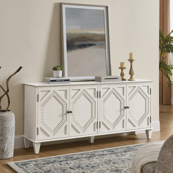 HomeRoots 66" White Wood Accent Cabinet - Elegant Storage Solution for Living Rooms, Dining Areas & More! 691656