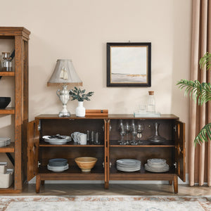 HomeRoots 61" Brown Wood Accent Cabinet – Sleek Storage Solution for Dining & Living Spaces, Easy Assembly! 691663