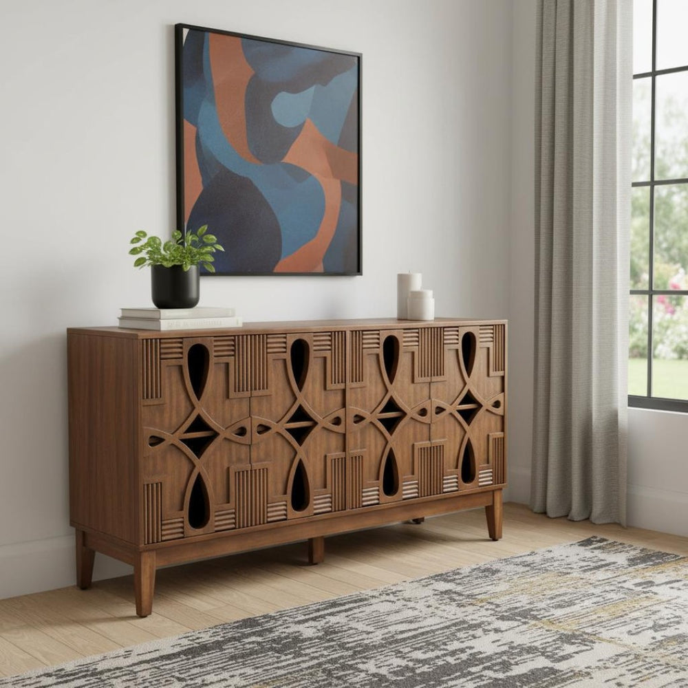 HomeRoots 61" Brown Wood Accent Cabinet – Sleek Storage Solution for Dining & Living Spaces, Easy Assembly! 691663