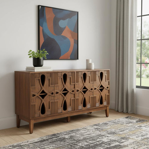 HomeRoots 61" Brown Wood Accent Cabinet – Sleek Storage Solution for Dining & Living Spaces, Easy Assembly! 691663