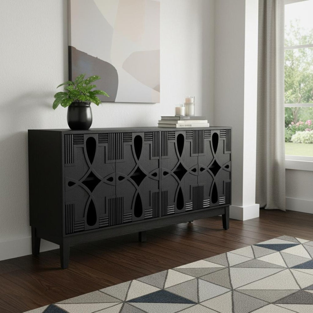 HomeRoots 61" Black Wood Accent Cabinet – Stylish Storage Solution for Dining, Living Rooms & Narrow Spaces 691664