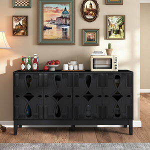 HomeRoots 61" Black Wood Accent Cabinet – Stylish Storage Solution for Dining, Living Rooms & Narrow Spaces 691664