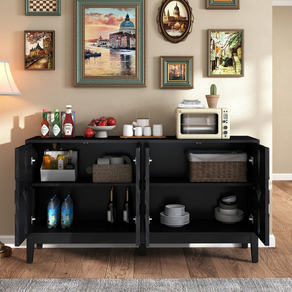 HomeRoots 61" Black Wood Accent Cabinet – Stylish Storage Solution for Dining, Living Rooms & Narrow Spaces 691664