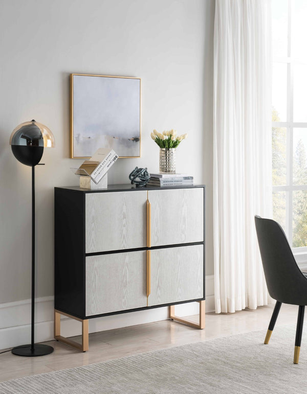 HomeRoots 42" Black and Gold Wood Accent Cabinet - Stylish Storage Solution for Modern Home Decor & Versatility 691665