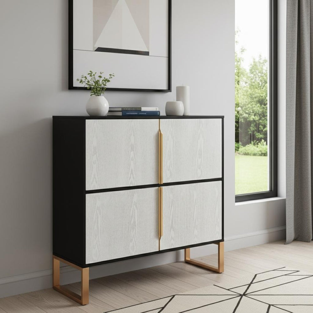 HomeRoots 42" Black and Gold Wood Accent Cabinet - Stylish Storage Solution for Modern Home Decor & Versatility 691665