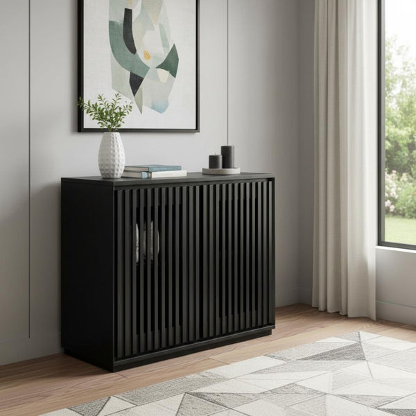 HomeRoots 39" Black Wood Accent Cabinet – Modern Storage Solution for Narrow Spaces, Easy to Assemble & Stylish 691667