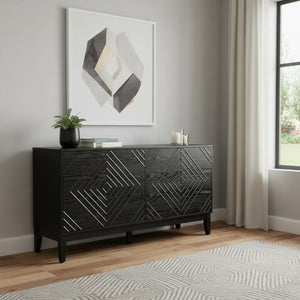 HomeRoots 61" Black Wood Accent Cabinet – Sleek Storage Solution with Modern Design for Any Room or Style 691670