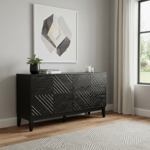 HomeRoots 61" Black Wood Accent Cabinet – Sleek Storage Solution with Modern Design for Any Room or Style 691670