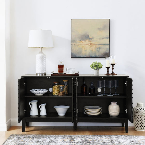 HomeRoots 61" Black Wood Accent Cabinet – Sleek Storage Solution with Modern Design for Any Room or Style 691670
