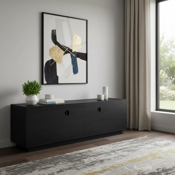 HomeRoots 63" Black Wood Accent Cabinet - Modern Storage Solution for Living Room, Bedroom & Dining Room Decor 691673