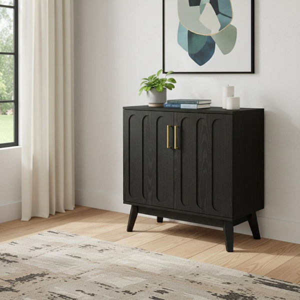 HomeRoots 32" Black Wood Accent Cabinet - Modern Minimalist Storage Solution for Living Rooms & Offices 691679