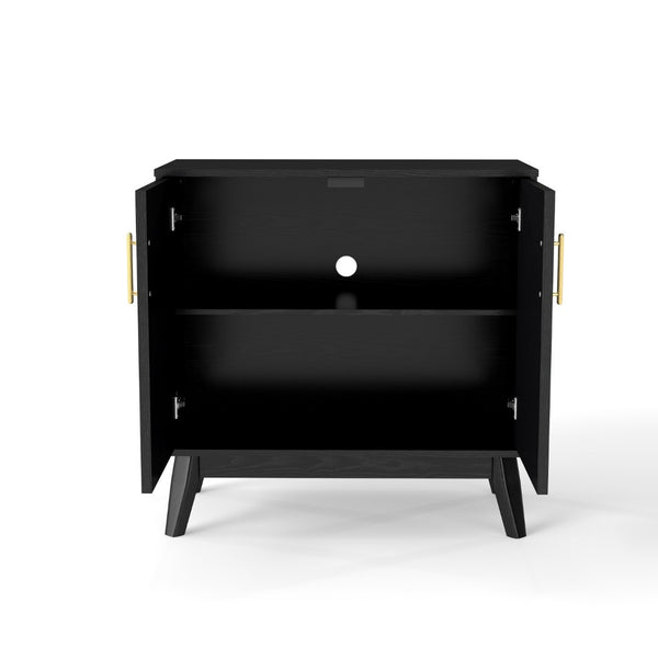 HomeRoots 32" Black Wood Accent Cabinet - Modern Minimalist Storage Solution for Living Rooms & Offices 691679