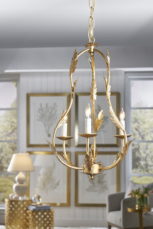 Chelsea House Petite Antique Gold Leaf Chandelier — Compact Vintage-Style Lighting For Foyers, Powder Rooms, Bedrooms 69168