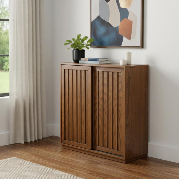 HomeRoots 32" Brown Wood Accent Cabinet - Stylish Storage Solution for Modern Homes, Easy Assembly & Versatile Use 691680