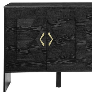 HomeRoots 60" Black Wood Accent Cabinet - Sleek Modern Design with Hidden Storage for Home or Office Spaces 691683
