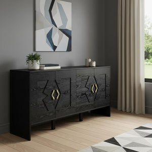 HomeRoots 60" Black Wood Accent Cabinet - Sleek Modern Design with Hidden Storage for Home or Office Spaces 691683