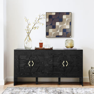 HomeRoots 60" Black Wood Accent Cabinet - Sleek Modern Design with Hidden Storage for Home or Office Spaces 691683
