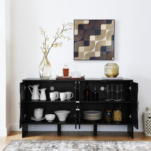 HomeRoots 60" Black Wood Accent Cabinet - Sleek Modern Design with Hidden Storage for Home or Office Spaces 691683