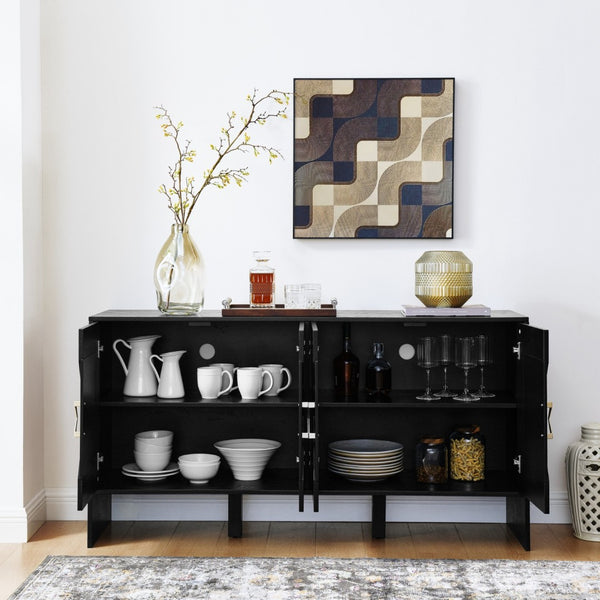 HomeRoots 60" Black Wood Accent Cabinet - Sleek Modern Design with Hidden Storage for Home or Office Spaces 691683