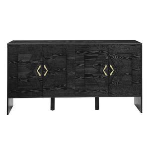 HomeRoots 60" Black Wood Accent Cabinet - Sleek Modern Design with Hidden Storage for Home or Office Spaces 691683