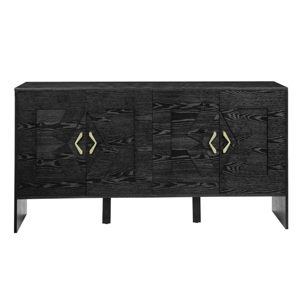 HomeRoots 60" Black Wood Accent Cabinet - Sleek Modern Design with Hidden Storage for Home or Office Spaces 691683